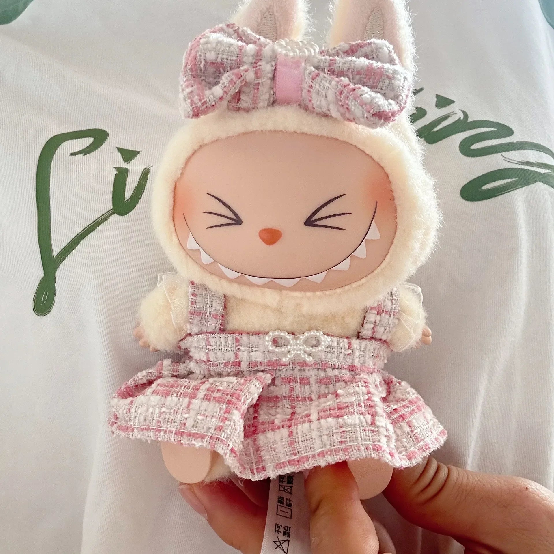 For Labubu Sitting Party Series  Classic Dress Grid Style Small Fragrance For Labubu v1 v2 Kid Gift Labubu Clothes Design style