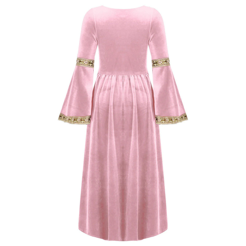 Girls Medieval Renaissance Velvet Dress Princess Queen Cosplay Costume Christmas Xmas Halloween New Year Carnival Party Dress