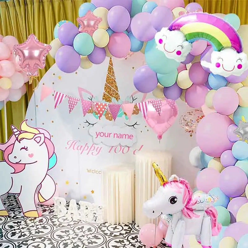Unicorn Theme Party Decoration Balloon Garland Kit with 3D Unicorn Balloon For Baby Shower Macaron Party Happy Birthday Supplies