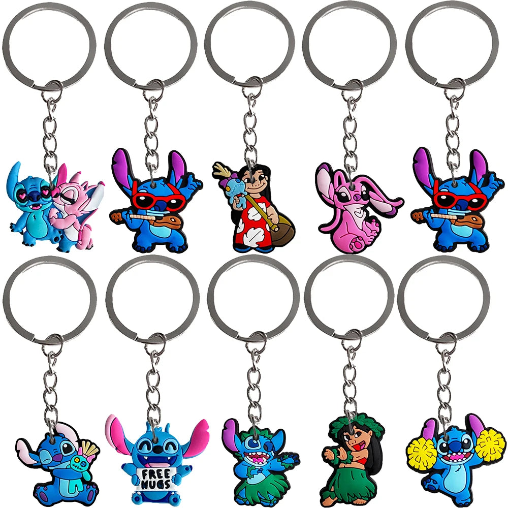 10pcs Lilo &Stitch Keychains for Kids Birthday Party Decoration Gift Bag Fillers Stuffer School Carnival Reward Party Supplies