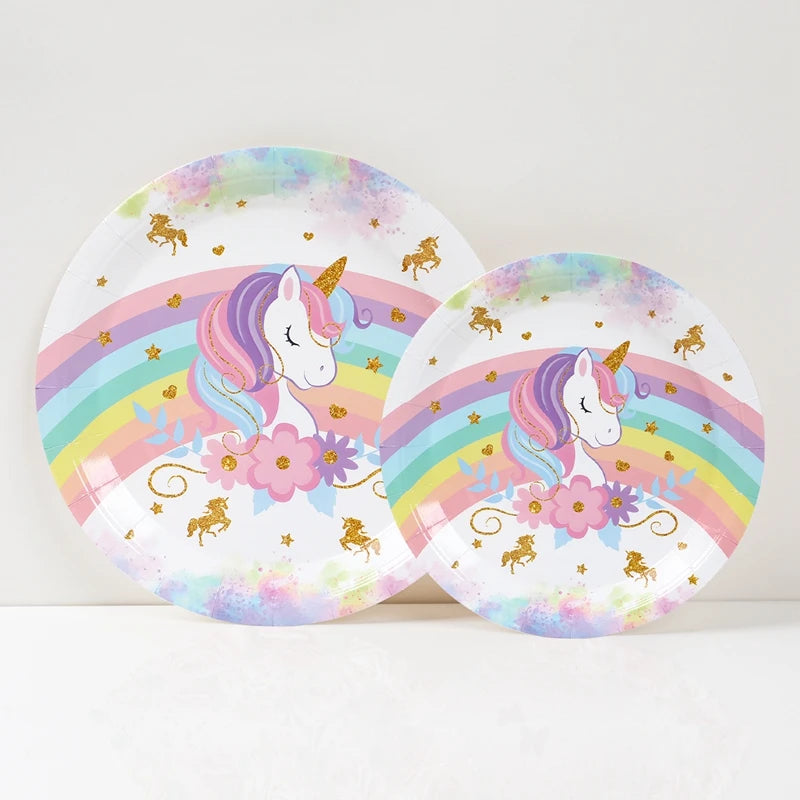 Unicorn Party Supplies Rainbow Unicorn Paper Plates Cups Napkin for Baby Shower First Girls Birthday Party Decorations