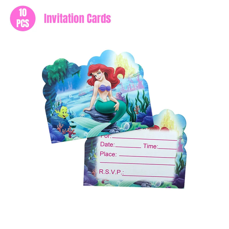 Mermaid Ariel Princess Birthday Party Decorations Disposable Tableware Plate Straw Cup Balloons Baby Shower Party Supplies