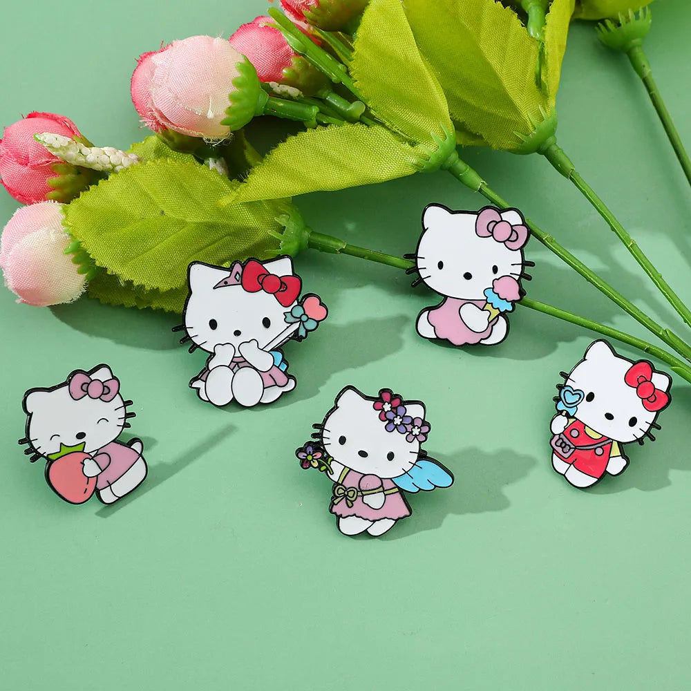5 Pcs Cute cartoon Soft Cute kt Cat Brooch Sanrio Metal Badge Cute Cat Alloy Drop Oil Pin accessory