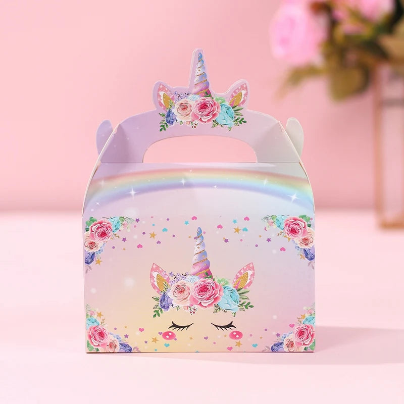 Rainbow Unicorn Handbag Candy Bag Happy 1st Birthday Party Decorations Kids Favors Gift Unicorn Box Baby Shower Girls Supplies