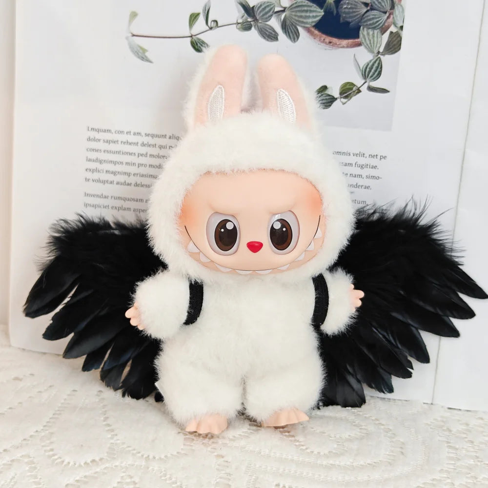 Doll Clothes Outfit Accessories for 15-17cm Labubu Black White Angel Feather Wings DIY Mini Dolls Clothing Girl Gift