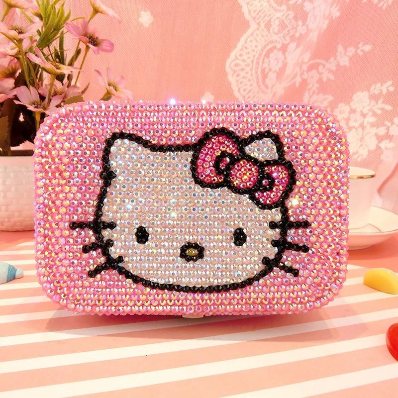 Hello Kitty Creativity Jewelry Box Cartoon Anime Storage Box Jewelry Bag Earrings Necklace Storage Box Diamond Lock Gifts