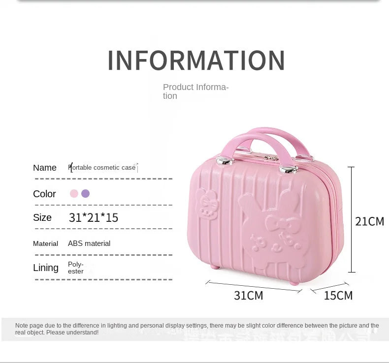 2024 New Cartoon Rabbit Children Suitcase Small Makeup Box ABS Travel Girls Hand Gift Mini Boarding Case Travel Rolling Luggage