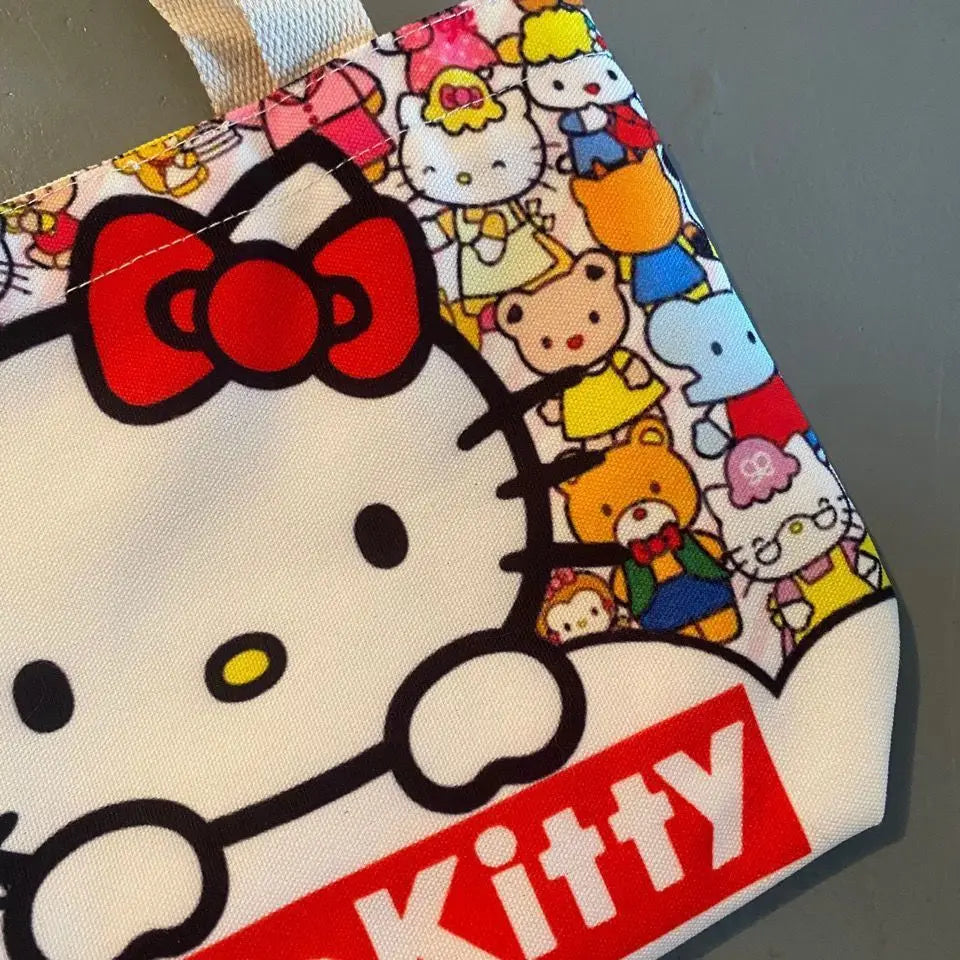 Ins New Sanrioed Hello Kittyed Tote HandbagCanvas Bag Kawaii Kitty Shoulder Bags HighCapacity Lunch Box Bag Tote Gift Toy