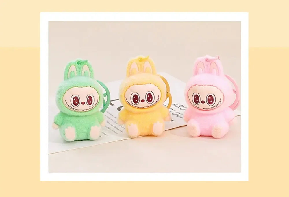 Cute Labubu Doll Pendant Keychain Exquisite Doll Fluff Pvc Toy Phone Ornaments Bag Charms Car Key Chain Kawaii Accessories Gifts