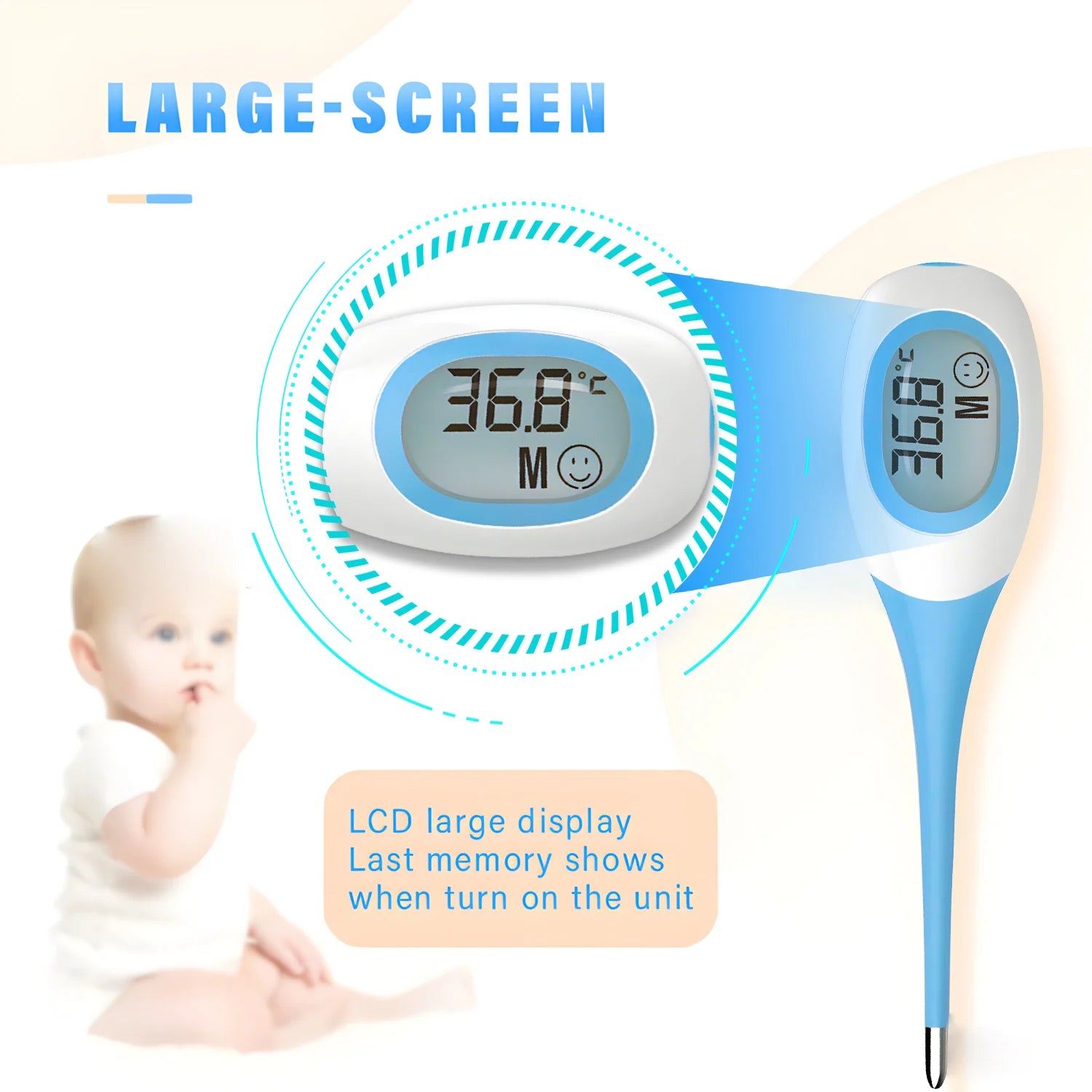 8 Seconds Backlit Fever Thermometer Medical Household Digital LCD Medical Fast Measure Kids Baby Child Adult Body Soft