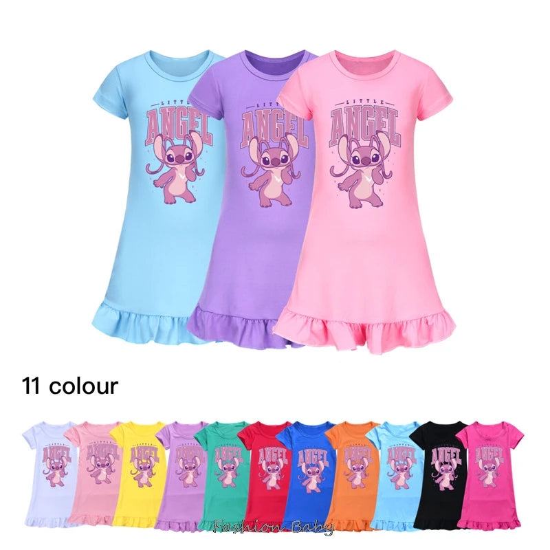 Hot Lilo And Stitch Cosplay Costumes Fashion Knee-Length Dresses Teenagers Cartoon Girl Pajamas Children Nightgown Girls Clothes