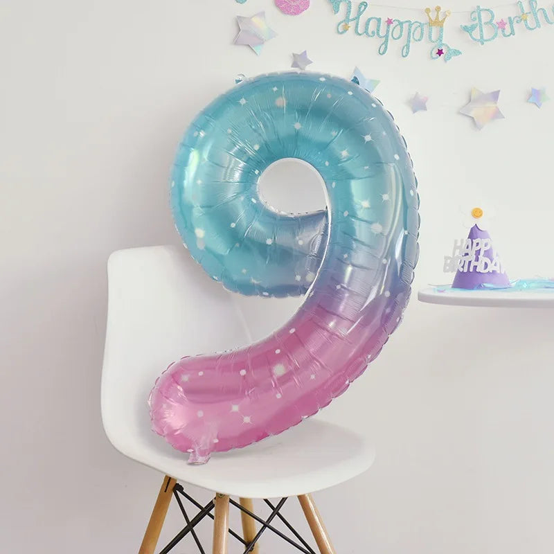 40inch Gradient Number 0-9 Foil Balloon Unicorn Mermaid Theme 1 2 3 4 5th Birthday Party Candy Color Number Foil Balloons