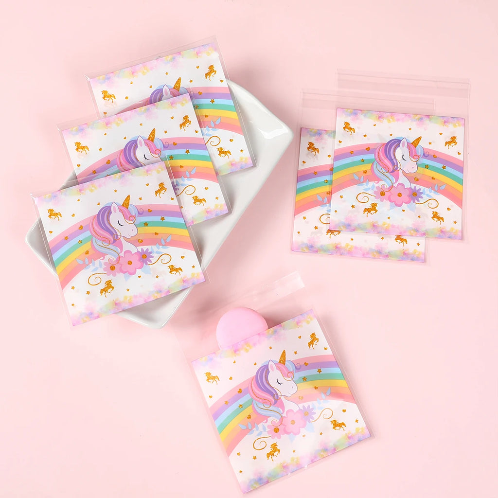 50/100Pcs Unicorn Party Gift Bags Birthday Party Decoration Candy Bags Packaging Bags Baby Shower Kids Favors Party Supplies