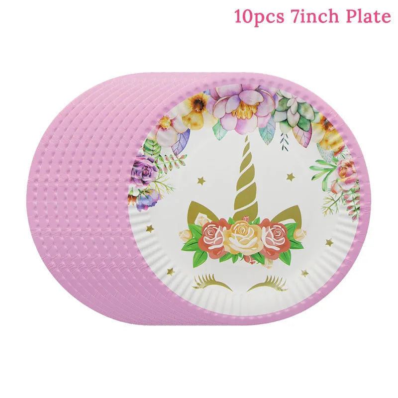 81pcs Unicorn Party Supplies Unicorn Tableware Set Unicorni Paper Cup Plate Napkins Birthday Party Decoration Baby Shower Girl