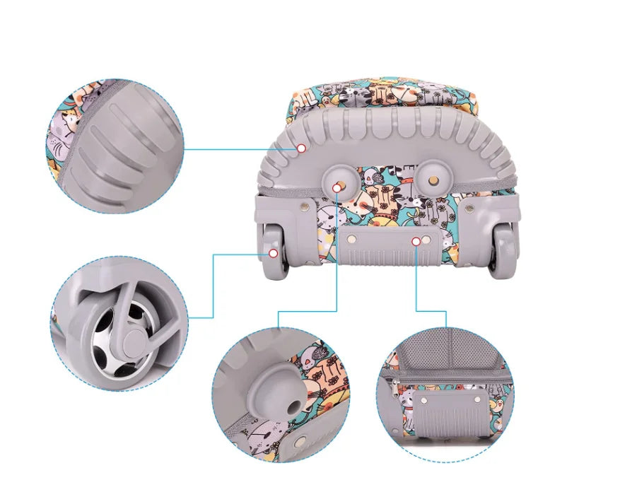 Children Rolling Backpack 16 inch Set 3 in 1 with Lunch Bag  Pencil Case for Girls Kids Travel Trolley Rolling Luggage Suitcase