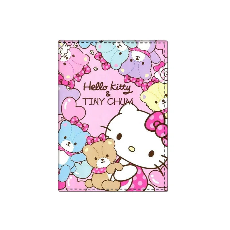 Lovely Hello Kitty PU Passport Cover Cartoon Print Girls Boys ID Card Holder Travel Ticket Passport Case