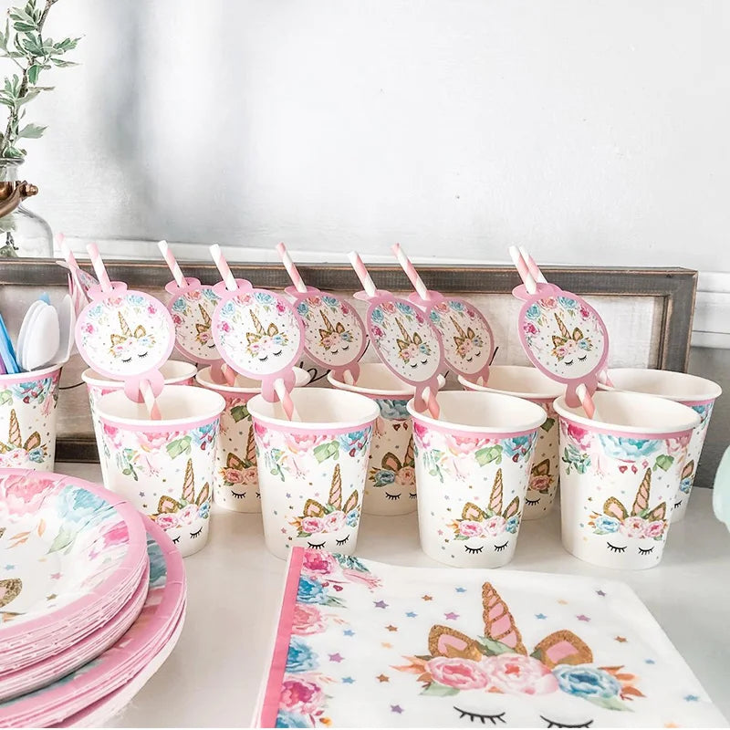 Unicorn Birthday Decorations for Girl Plate Napkin Cup cake topper Unicorn Party Supplies Kids Birthday Party Decor Baby Shower