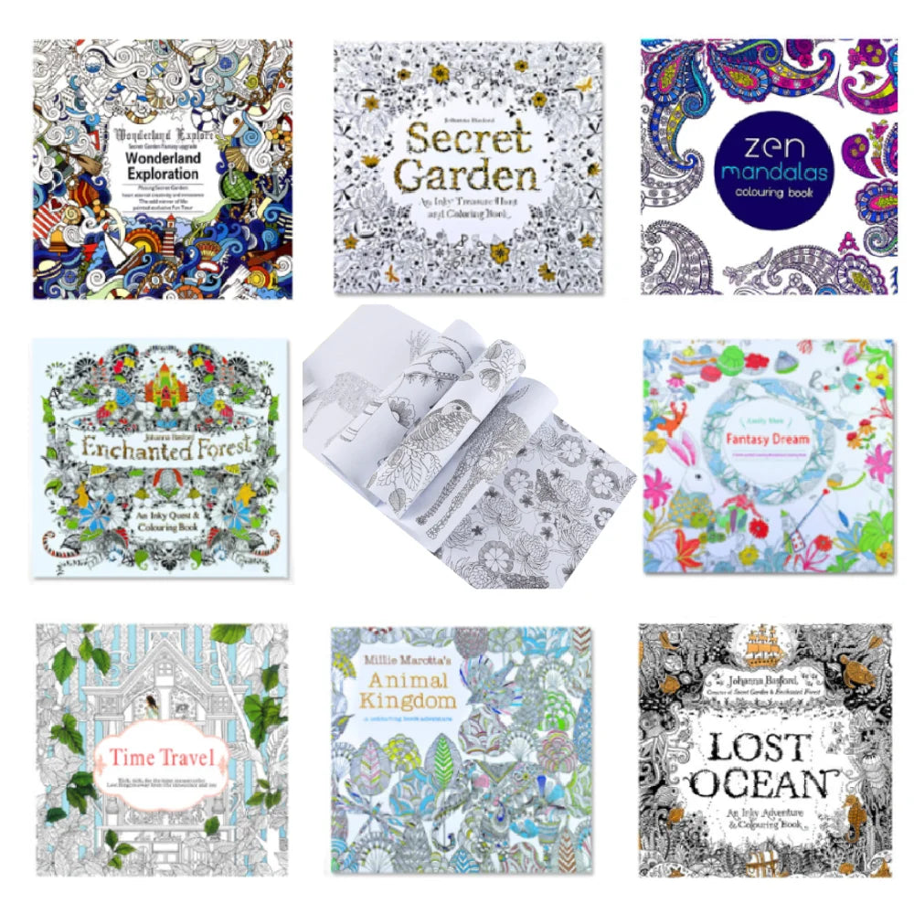 8 PCS Colouring Book for Children and Adults, Kill Time Underlined Painting Art