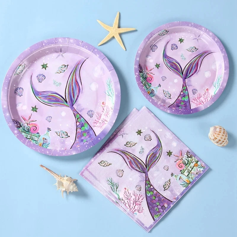 Mermaid Party Disposable Tableware Paper Plate Mermaid Birthday Party Decoration Girl Under the Sea Party Decoration Baby Shower
