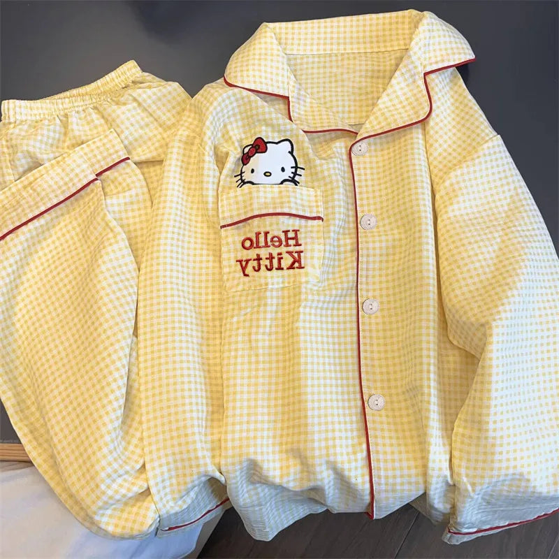 New Anime Sanrio Short Pajamas Hello Kitty Kuromi Kawaii Cartoon Loose Sleepwear Pajamas Sets Short Clothes Girl Birthday Gifts
