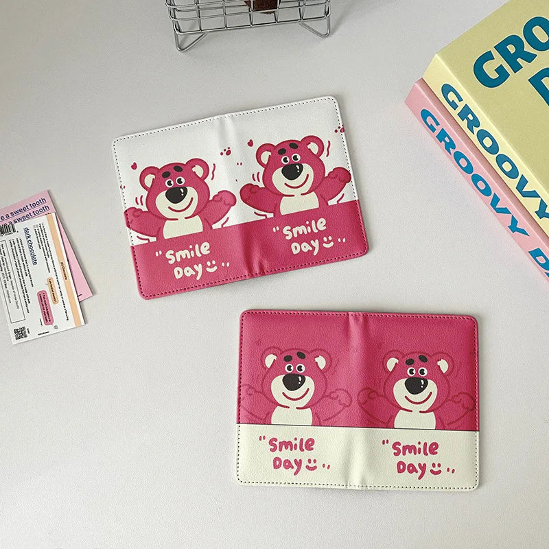 Cute Panda Passport Cover Girl Cartoon Pink Bear Bank Credit Card Passport Holder Case Women Travel Accessories Passport Wallet