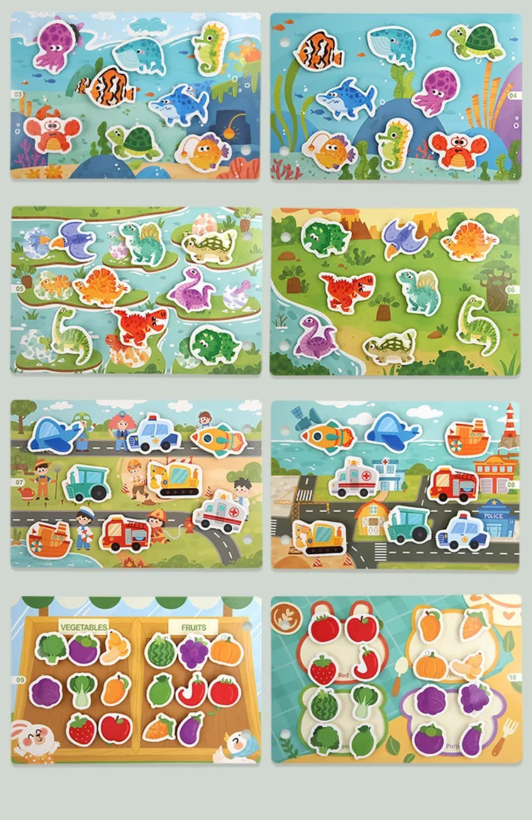 Busy Book for Kids, Animals Vehicles Dinosaurs Stickers, Matching Number & Letter Games, Interactive Learning Activity Book