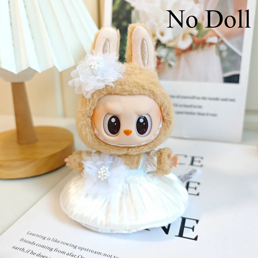 Mini Plush Doll's Clothes Bud Skirt with Pearl Hair Accessory Labubu I II Idol Dolls Korea Kpop Doll DIY Clothing Gifts