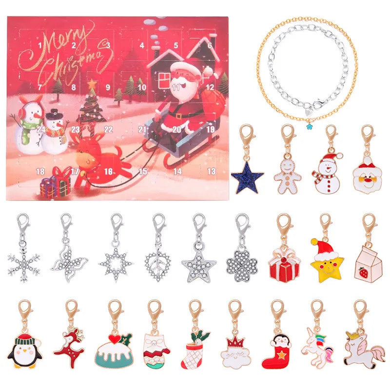 New Hot Stitch Mickey Christmas Advent Calendar Bracelets 24 Days Xmas Countdown Calendar Diy Jewelry Making Kit Girl Xmas Gifts