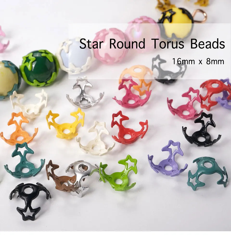 Colorful Star Round Torus Beads For Jewelry Making DIY Decorations Earrings Bracelet Necklace Charms Kids Hair Rope Accessories