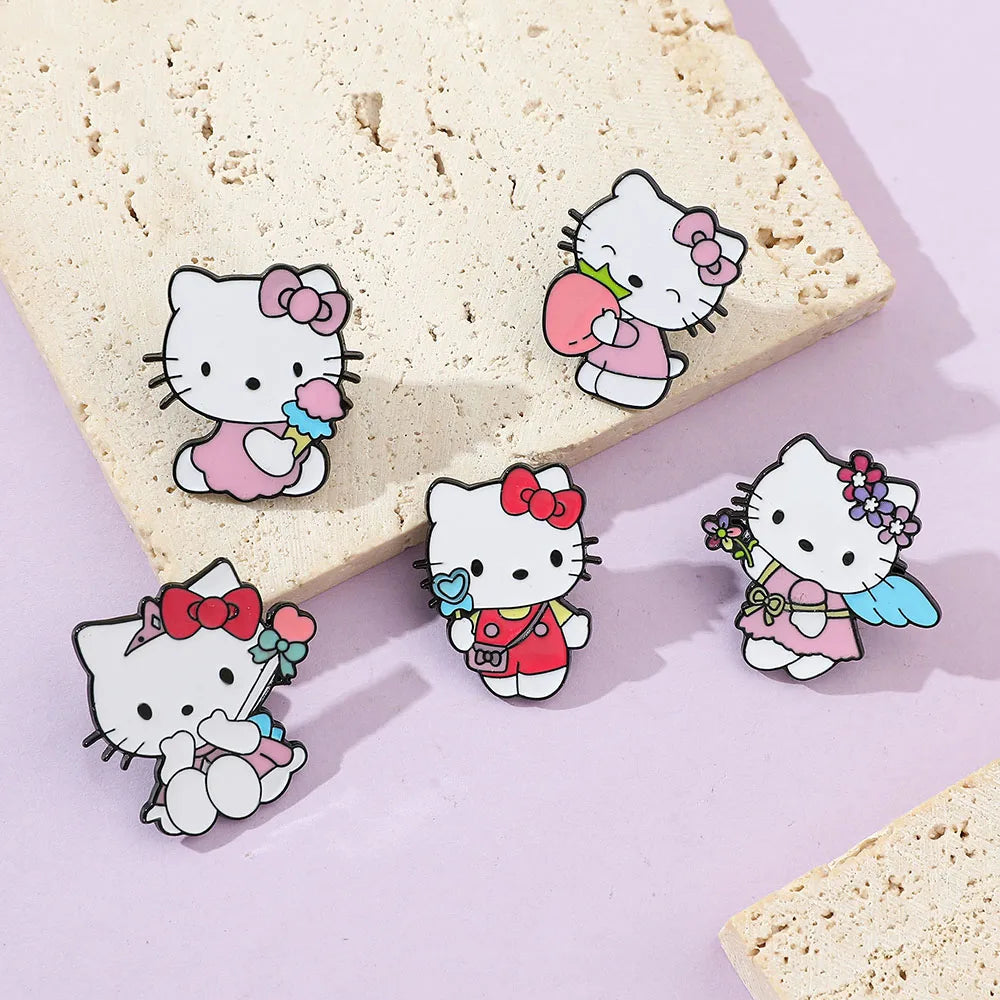 5 Pcs Cute cartoon Soft Cute kt Cat Brooch Sanrio Metal Badge Cute Cat Alloy Drop Oil Pin accessory