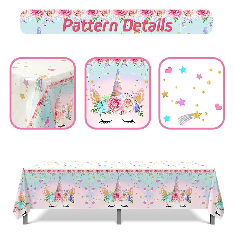 Unicorn Party Disposable Tablecloth Unicorn Birthday Party Decoration Girl Disposable Tableware Tablecloth Girls Baby Shower