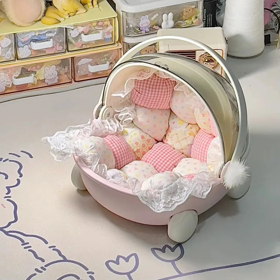 Labubu Baby Stroller Mokoko Storage Box Doll Decor Labubu Space Module Doll Sleep Cradle Cart Dolls Bed Furniture Accessories