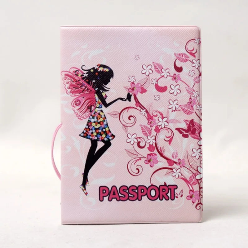 Pink Elf Passport Cover Case for Women Girls International Travel Accessories Passport Holder Sleeve with ID Credit Card Slot