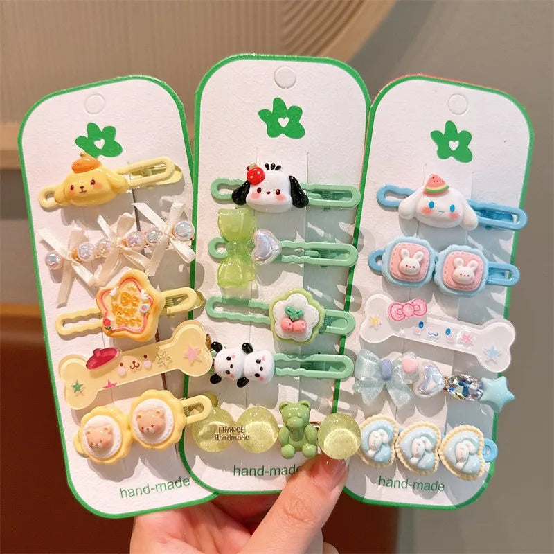 Sanrio Kawaii Melody Cinnamoroll Headdress Cartoon Hair Clip Set Little Girl Charm Bangs Clip Hair Hairpins Hair Accessories