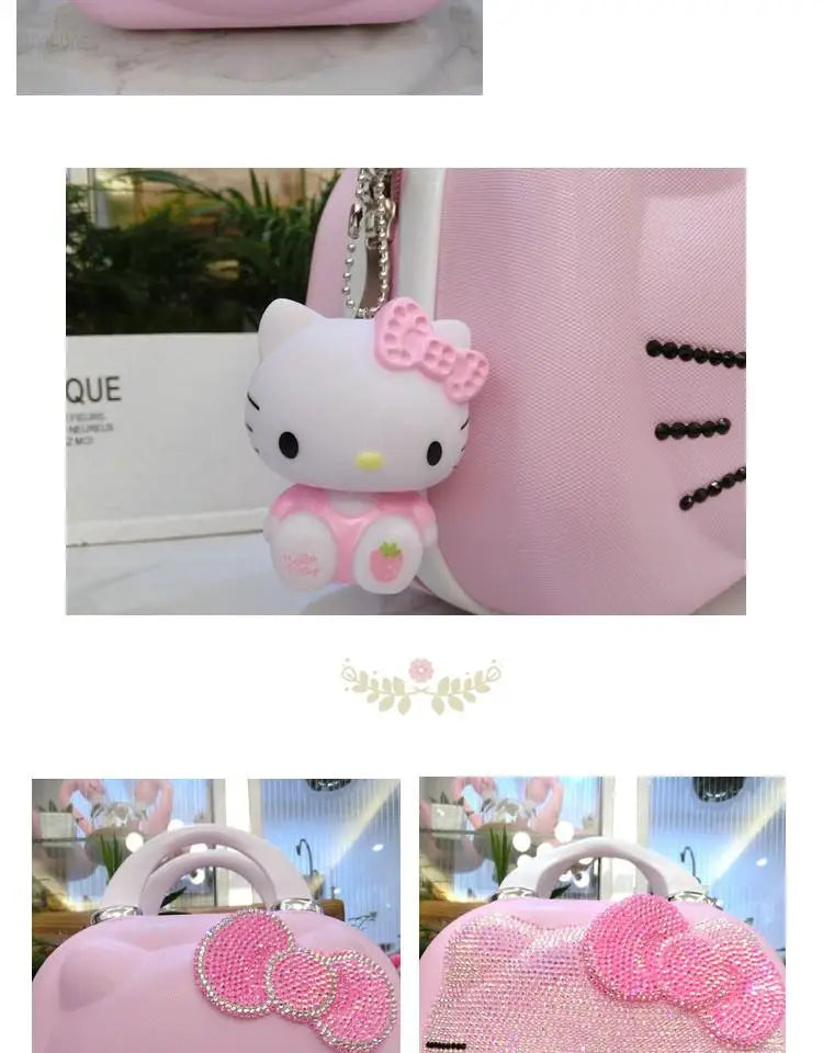 Kawaii 14 Inches Hello Kitty Cosmetic Case Sanrioed Anime Suitcase High Capacity with Lock Storage Bag Girl High End Gift Travel