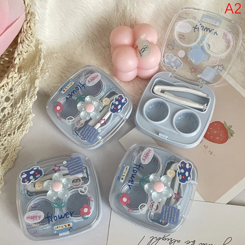 1pcs Cute Mini Contact Lenses Case Kit For Girls Travel Portable Contact Lens Box Contact Lens Storage Container
