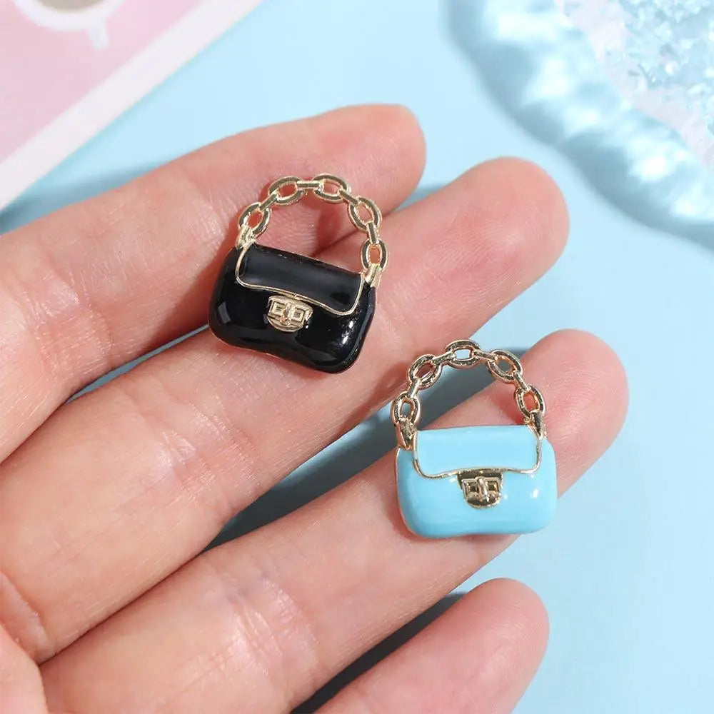 DIY Toy Dollhouse Miniature Metal Handbag Black/White Cute Doll Miniature Bag Decoration Fashion Dollhouse Mini Metal Chain Bag