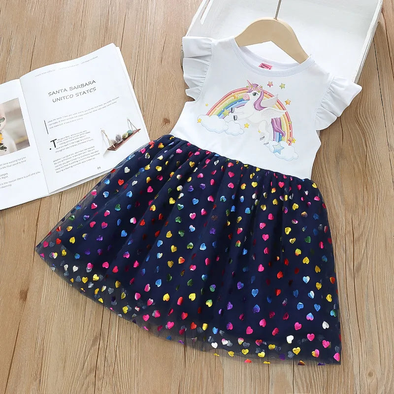 Kids Dresses for Girls Sohort Sleeve Unicorn Girls Sequins Costume Princess Dress Kids Daily Clothes