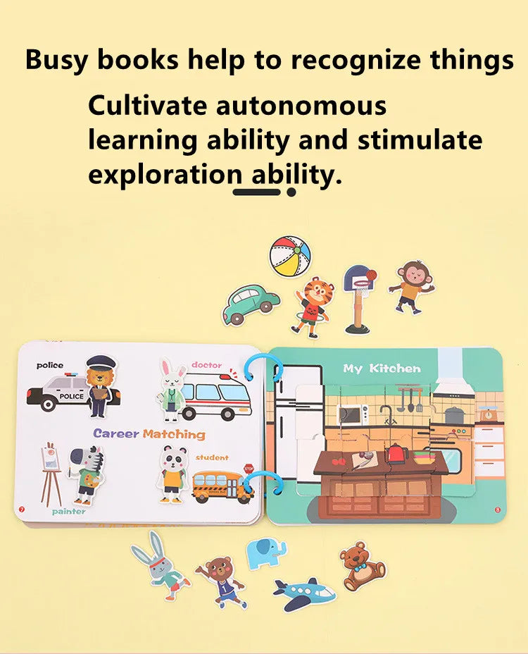 Quiet Book Educational Activity Toys Kids Repeatedly Busy Card Paste Matching Puzzle Books Cognition Baby Montessori Game