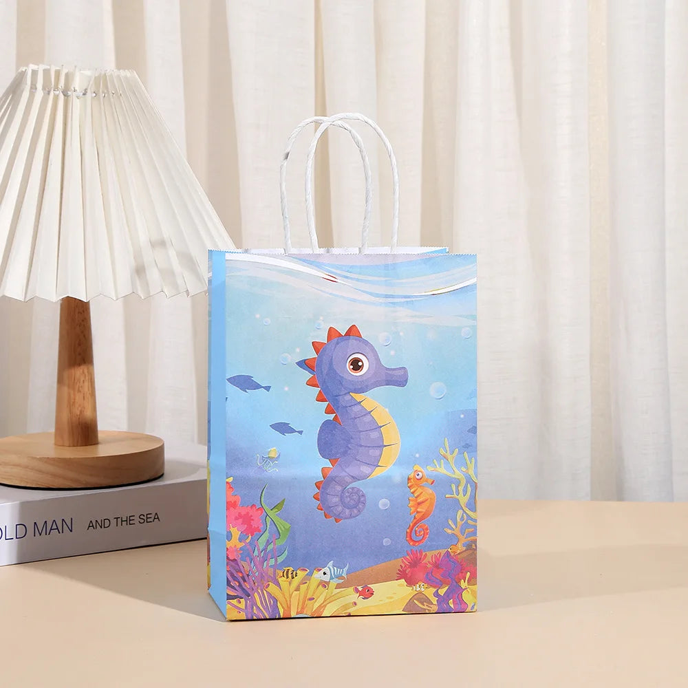6Pcs Cartoon Ocean Theme Paper Gift Packing Bags Mermaid Shell Candy Cookie Bag for Girl Birthday Baby Shower Party Decoration