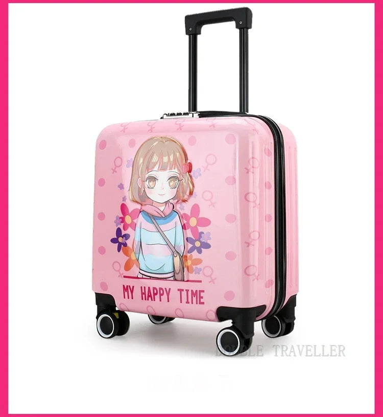 New cartoon kids travel suitcase on wheels,carry on cabin trolley luggage bag,girls rolling luggage case,children gift,suitcase