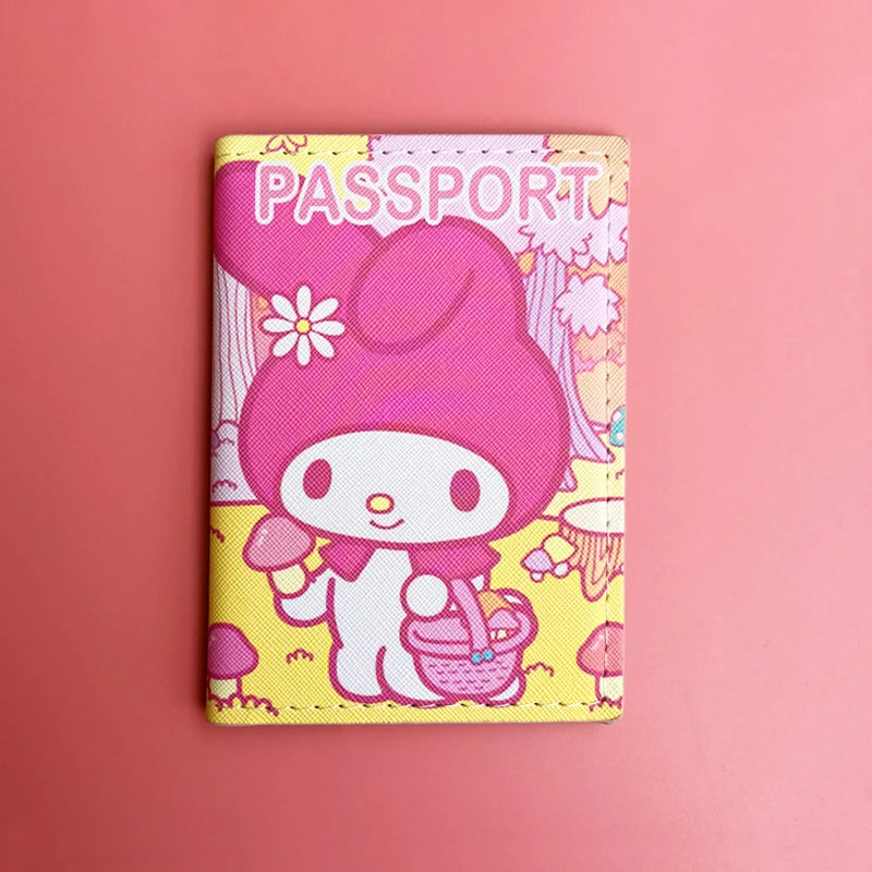 Sanrio MY Melody Passport Cover Girls Travel Passport Holder PU Leather Function Business Card Case For Women ID Card Holder