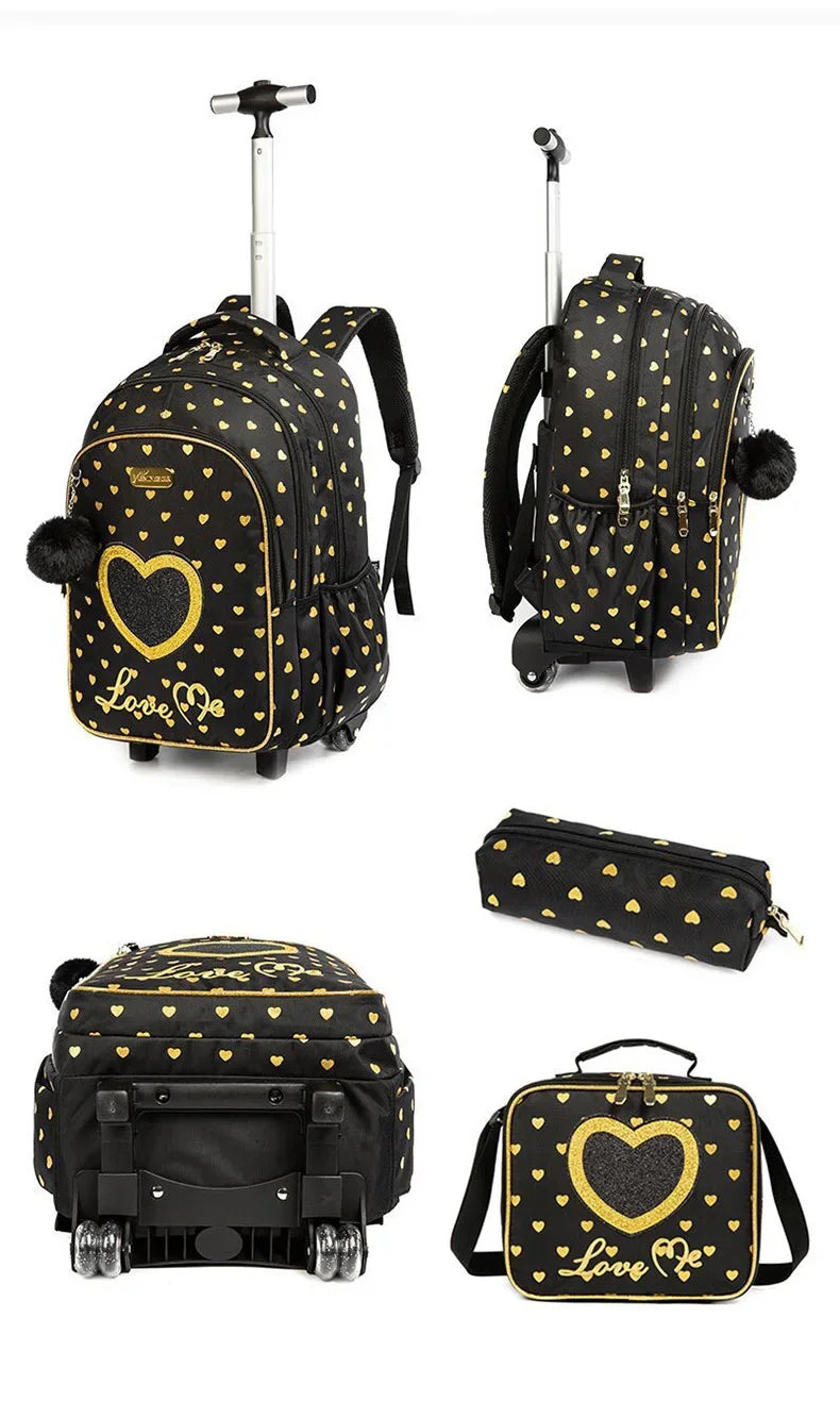 Children's School Backpack with Wheels Kids Wheeled School Bag Teenagers Bag Girls Canvas Backpack Travel Luggage Trolley Bags