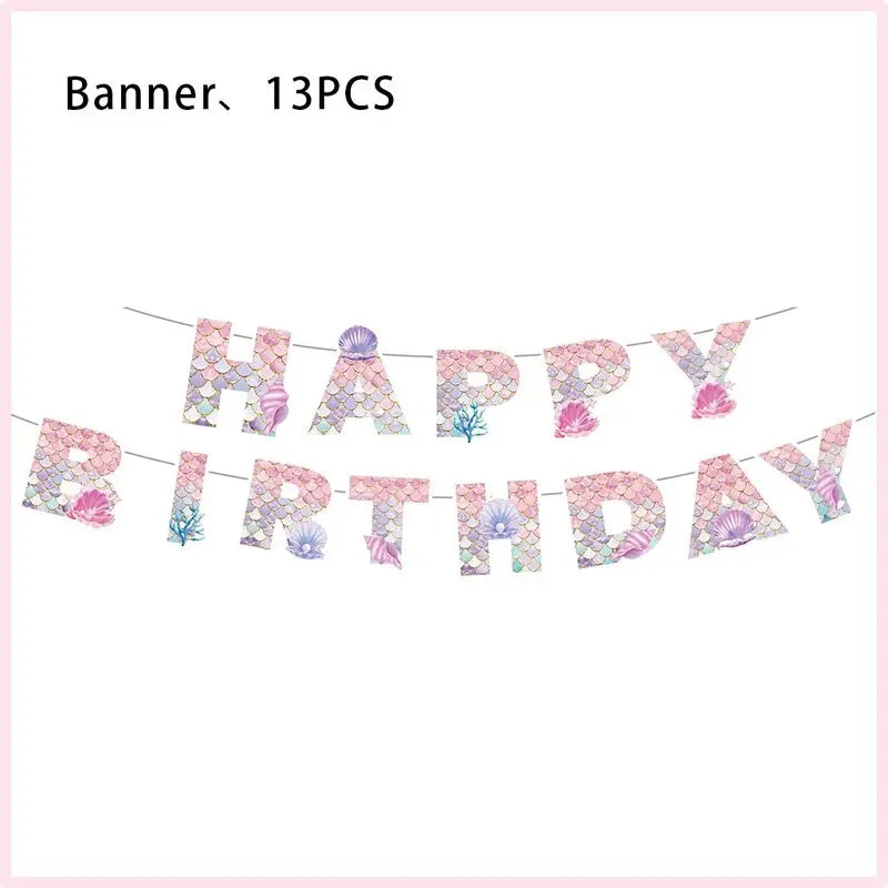 Mermaid Birthday Party Decorations Mermaid Theme Tableware Hanging Banner Candy Box Banner Party Decoration Supplies For Kids