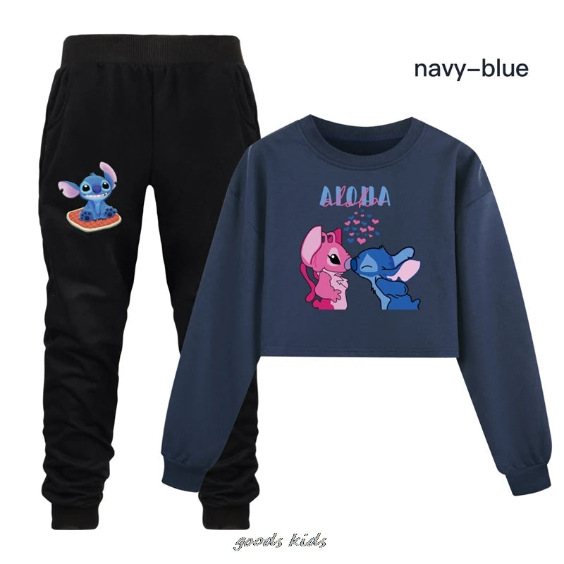 Lilo And Stitch Kids Loose Clothing Boys Long Sleeve Children's Sport Suits Hoodies Tops+Pants Sets Costume Birthday Suit