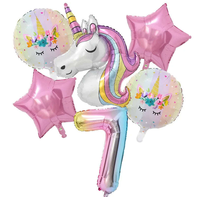 1Set Rainbow Unicorn Balloon 32 inch Number Foil Balloons 1st Kids Unicorn Theme Birthday Party Decorations Baby Shower Globos