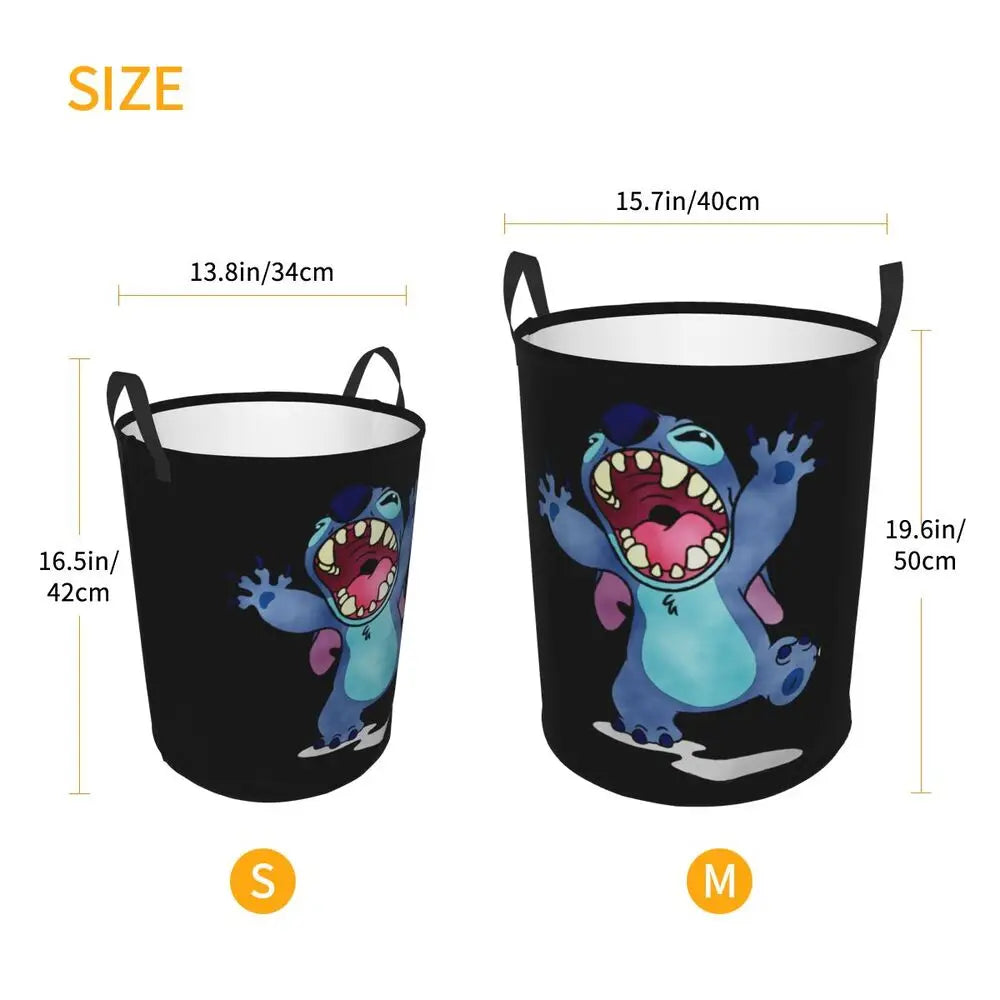 Customized SLilo And Stitch Cartoon Laundry Hamper Large Storage Basket Anime Kids Nursery Toy Organizer