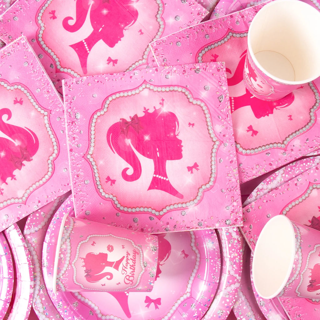 Princess Birthday Party Tableware Pink Paper Plate Cup Napkin Princess Kids Girl Birthday Party Decor Baby Shower Supplies