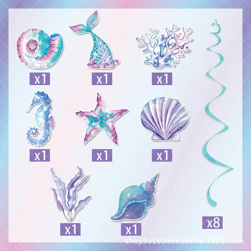 Mermaid Birthday Balloons Set 32inch Purple Number Shell Foil Ballon Girls Happy Little Mermaid 1st 2nd 3rd 4th Birthday Balloon