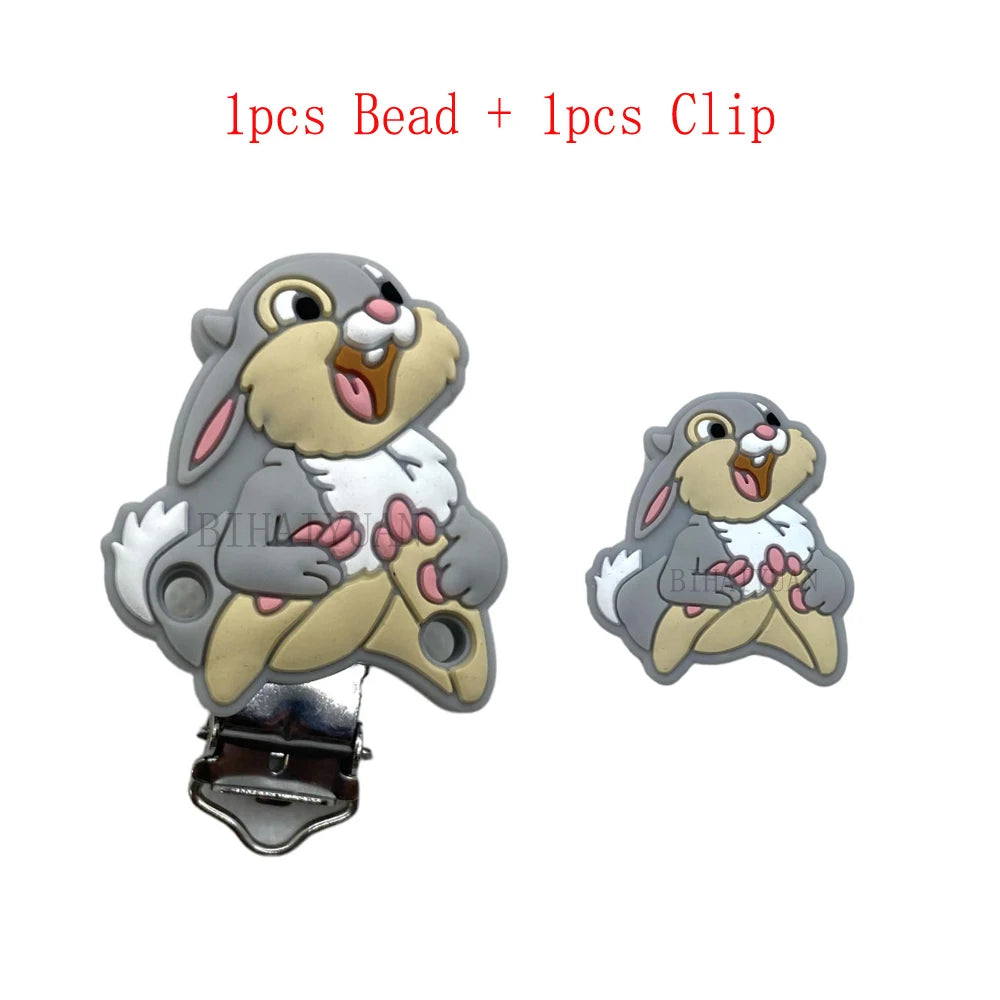 2pcs one set Moana Simba Dumbo marie cat Stitch 101dog Silicone clip Focal Beads Pacifier Chain Clips Toy Jewelry Accessories